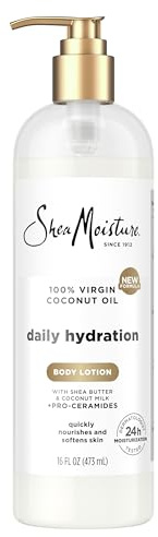SheaMoisture Daily Hydration Body Lotion with 100% Virgin Coconut Oil, Shea Butter, Coconut Milk and Pro-Ceramides, Quickly Nourish & Soften Skin, 24H Moisturizing 16 oz