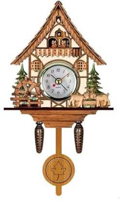 Zeitmesser Traditionelle Kuckucksuhr Im Nordwesteuropäischen Stil, Antike Vogelhaus-Wanduhr aus Holz mit Automatisch Schwingendem Glockenpendel für die Inneneinrichtung (CM005)