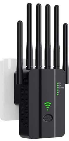 Repetidor WiFi,Amplificador señal WiFi Potente,6 Antenas,2 Puertos LAN,Cobertura Total de 360°,Cobertura de hasta 11800Sq.Ft,repetidor WiFi Largo Alcanc,para oficinas y hogares,Easy Set up (U13)