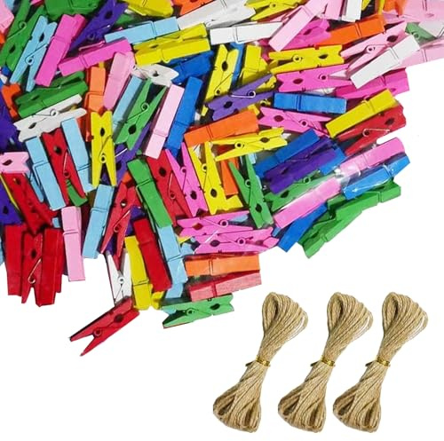 250 Stück Wäscheklammern 3.5 cm Mini Wäscheklammern Farbig Holzklammern für Clothespins Fotos Basteln DIY Handwerks