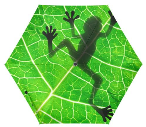 ISAOA Reise-Regenschirm, Frosch, Schattenblätter, faltbarer Regenschirm, automatisches Öffnen, Schließen, tragbarer Regenschirm, starker Fiberglas-Rahmen, verstärkter Baldachin, UV-Regenschirm, #01,