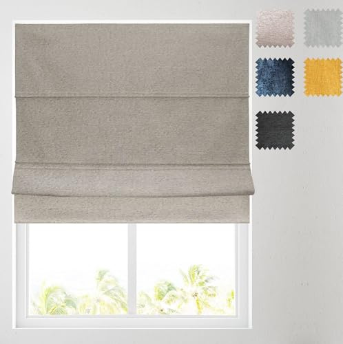 Barnes Blinds -Chenille Lined Roman Blind - choice of standard or deluxe headrail - Choice of Deluxe or Standard Headrail - Durable Fittings Easy Fit (Mushroom 6ft (183cm))