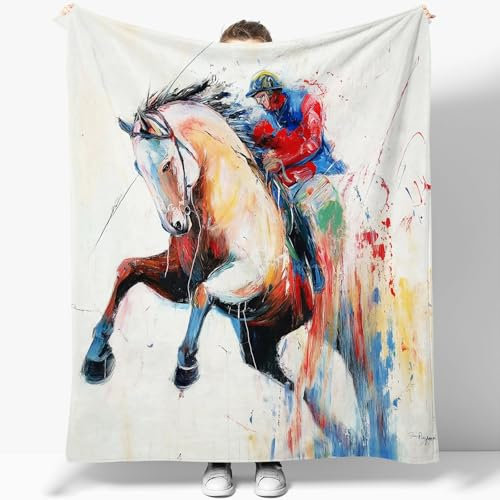 Kuscheldecke 130 x 150 cm Flanell Fleecedecke Dackel Tiere Pferd Ölgemälde Flauschig Decke Bunt Dick Decke Weich Wärme Gemütlich Flanell-Fleece Sofadecke Deckeldecke