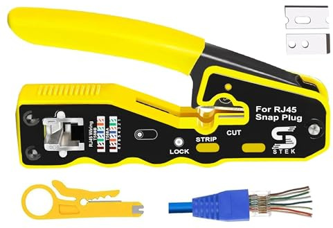 Kit de herramientas de crimpado de red Ethernet RJ45 – Herramienta de crimpado RJ45 todo en uno para conectores Cat5, Cat6, Cat7 Cat8e + 2 cuchillas adicionales – Juego de herramientas de reparación