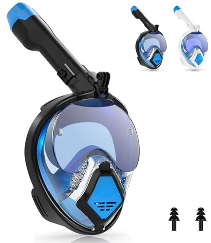 Maschera Snorkeling Maschera Subacquea Adulti Maschera Subacquea Integrale Facciale Snorkeling Vista Panoramica a 180°, Supporto Per Fotocamera Rimovibile, Design Per Occhiali da Sole Pieghevoli (XL)