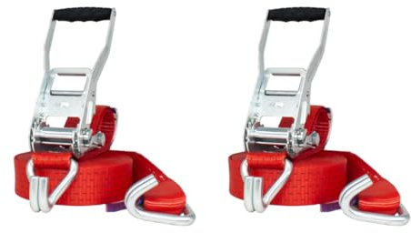 Lasiprofi Spanngurt 50 mm | Druckratsche | Länge 8,0m | mit Doppelspitzhaken | 2er Set | STF 350 daN | Farbe rot | Zurrgurt zur Ladungssicherung | für LKW, Anhänger und Kleintransporter (2 Stück)
