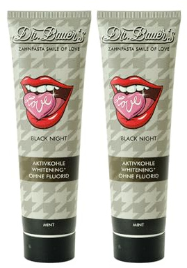 Dr. Bauer's Smile of Love Black Night Zahnpasta, 90 ml (1er Pack) | Fluoridfrei mit Aktivkohle & Minze für sanfte Zahnaufhellung