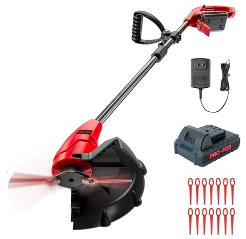 PRO-FOR 20V Lightweight Stringless Grass Trimmer, Battery Powered Weed Eater, Cordless Electric Weed Trimmer with Battery and Charger