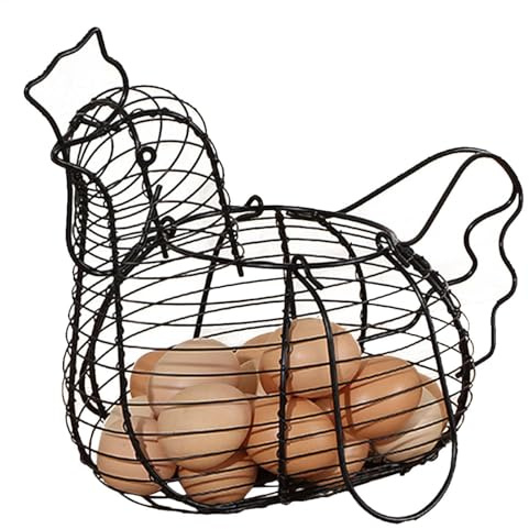 Draht-Eierkorb – Hühner-Henn-förmiger Draht-Eier-Aufbewahrungskorb-Halter | Große Kapazität Sammelkorb | Praktischer Eiersammelkorb für Bauernhausküchen und frische Eieraufbewahrung