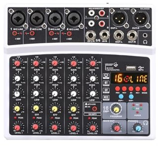 Mesa Mezclas, Mezclador De Audio Inalámbrico De 6 Canales, Consola De Mezcla Portátil, Tarjeta De Sonido Con Interfaz USB Con 16 DSP Echo 48V Phantom Power(06D-White)