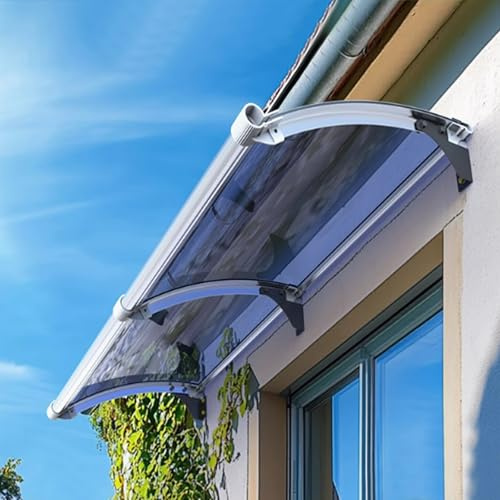 Marquesina para Puerta de Entrada con Fregadero,Toldos para Ventanas con Protección UV,Toldo para Porche y Patio,Cubierta de Policarbonato Azul con Soporte Plateado (90x60cm/35 x24)