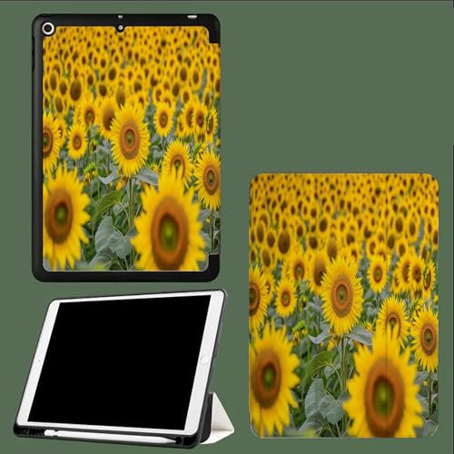 For iPad Air 13 Inch Case 2024 M2, Slim Stand soft Shell Back Folio iPad 13 Air Cases cover, Auto Wake/Sleep Sunflower Flowerbed Plants Flowers