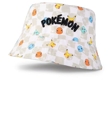 Pokémon Charakter-Fischerhut in Multi | Unisex Kinder Sonnenschutzhut | Mit Pikachu, Charmander, Bulbasaur und Squirtle | Freizeitkleidung mit Cartoon-Thema