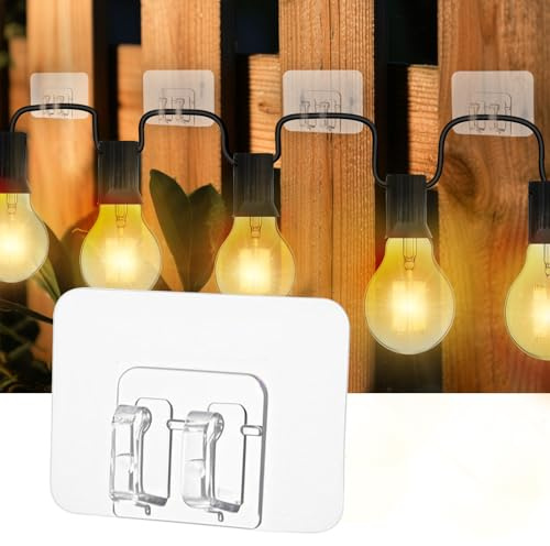 EILYGK 30pcs Hooks for Garden Lights, No Tools Required, Waterproof, UV-Resistant, String Light Holder Clips, Outdoor Light Hooks for Garden Fence Decorations