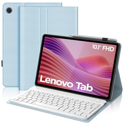Keyboard Case for Lenovo Tab 10.1 2025, UK Layout Wireless Detachable Bluetooth Keyboard with Slim Protective Cover for Lenovo Tab 10.1 Inch 2025(TB-311FU/TB-311XU) Tablet, Sky Blue