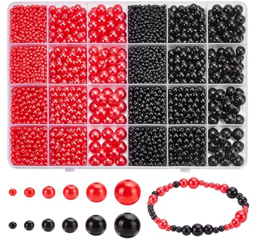 PH PandaHall 3904 Stück Rote Und Schwarze Perlen 3/4/5/6/8/10mm ABS Perlen Satinperlen Iminationsperlen Punk Gothic Abstandshalterperlen Zur Schmuckherstellung Vasenfüller
