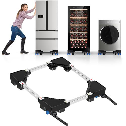 NIUXX base universale per lavatrice con ruote freno, carrello di trasporto a rulli, nero Base Regolabile per Lavatrice con Funzione di Assorbimento Degli Urti, Larghezza 42 a 69 cm, portata 400 kg