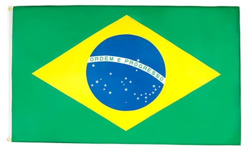 AZ FLAG Pack de 2 Banderas Brasil 90x60 cm Poliéster 100D 2 Ojales | Uso interior y exterior Enseña brasileña costuras dobles y bordes reforzados con ojales metálicos