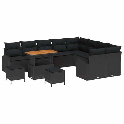 vidaXL Trädgårdsoffset med kudde med lagring med kudde 12 pcs Svart, Modern utomhusmöbler, modulär trädgårdsoffa, UV-beständig akaciaträ, väderbeständig lounge, terrassset
