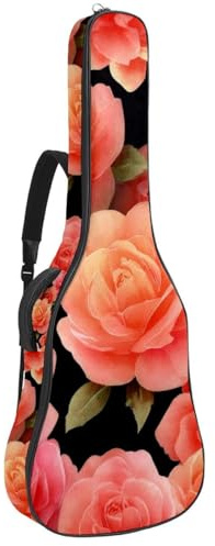 Gitarrentasche, 101,6 cm, 104,7 cm, 1 cm dick, Schaumstoff, weich gepolstert, für Akustik-, E-Bass, klassische Gitarre, Aquarell-Wiesenblumen, Blätter und bunte Schmetterlinge, Multicolor 08