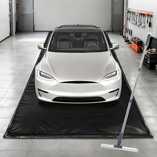 UEAKPIC Tapete de garaje de 7 pies 9 pulgadas x 18 pies, tapete de contención de PVC 1300D resistente con escobilla de goma, protección impermeable contra la nieve, la lluvia y el barro, para