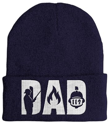 tshirtladen Beanie DAD 112 Feuerwehr Mütze Bestickt – Strickmütze mit Feuerwehrhelm und Schriftzug für Papa Retter – Geschenk für Feuerwehrväter – warm weich Bestickt