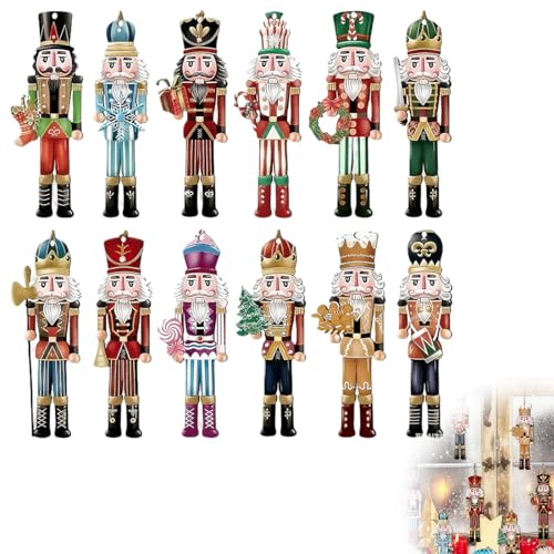 LAKPYN 12 Casse-Noisette De Noël Traditionnels En Bois,8cm - Décoration Sapin De Noël à Suspendre,Ornements d'Arbre - Solide & Qualité Premium