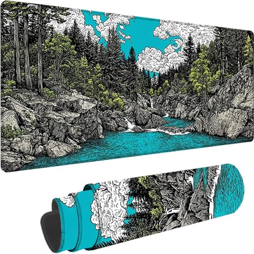 Bleu Tapis de Souris Gaming 1200 x 600 x 3 mm Grand Tapis de Souris XXL, Paysage Mouse Pad à Bords Cousus, Lavable, Base en Caoutchouc Antidérapante Mousepad Gaming Accessoire pour Gamer, PC z-482