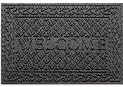 Front Door Mat Outside Entrance, Durable Outdoor Indoor Mat, Low Profile Heavy Duty Doormat, Non-Slip, Traps Dirt and Moisture, Easy Clean Patio Porch Entryway Mat, 40 x 60 cm (Grey)