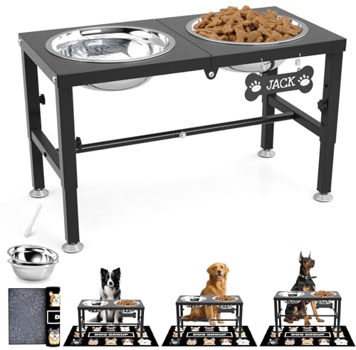 SHAINFUN Elevated Dog Bowls with Mat for Large & XLarge Dogs, Adjustable Height Raised Dog Bowl Stand with Two 68oz Bowls, Dogs Food Water Bowl Holder