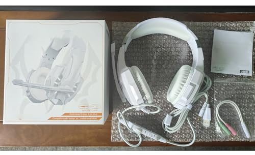 Kavolet LED-Over-Ear-Gaming-Headset mit Klarem Sound für PC, Kopfhörer mit Geräuschunterdrückung, für Laptop, Mobiltelefone, Desktop-Konsole, Schwarz (Weiß)