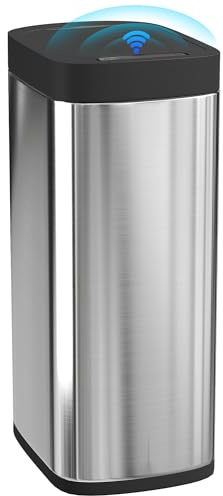 HOMCOM 50L Sensor Bin Automatic Touchless Bin Battery Operated Silver Tone | Motion Sensor, Manual Override, Fingerprint-Resistant, Inner-Bucket-Free, Kitchen, Bedroom, Home Office