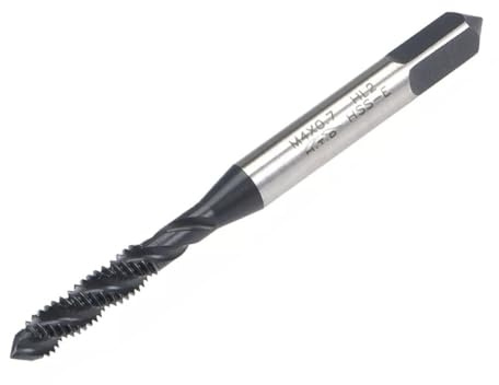 Helilyco Grifo de flauta en espiral de 4 mm x 0,7, acero de alta velocidad (HSS), revestimiento de nitruración, rosca derecha, para CNC y fresadoras