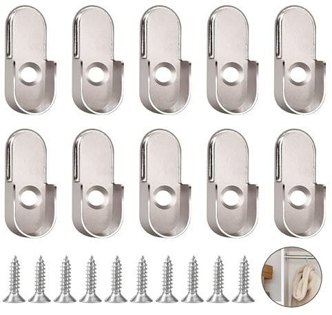 10 STK Kleiderstange Halterung, Garderobe Stangen Halterung Schrankrohrlager Oval Halterungen Schrank Flansch Sitz Halter Schrankrohrlager Stangenhalter Rundrohr Halter mit Schrauben Einfach Montage