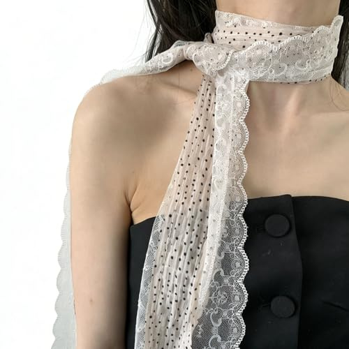 TSWNG Polka Dot sciarpa con pizzo, sciarpa a pois, da donna, in pizzo, a pois, cintura per capelli, cravatte, foulard Y2K, panno a pois, nastro in pizzo per abiti, cappelli, feste (11 x 198 cm)