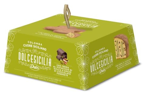 Confezione Per Dais Dolcesicilia Colomba Cuore Siciliano con Crema al Pistacchio e Gocce di Cioccolato, 750g