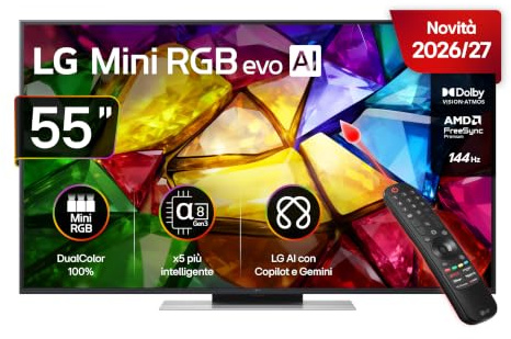 LG Mini RGB 55 pollici Serie MRGB87 55MRGB87B6B, Smart TV 4K, RGB Primary Color Pro, DualColor 100% DCI-P3/Adobe RGB, Dolby Vision & Atmos, webOS con Gemini e Copilot, Motion Booster 288, TV 2026