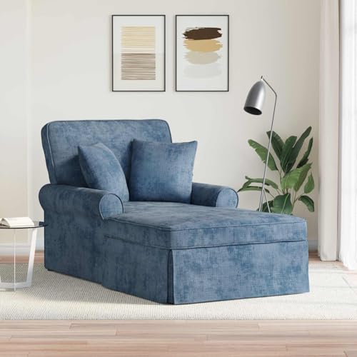 faucqel Chaise Lounge med kjol, blå, 157 x 91 x 91 cm, ARES polyester med avtagbar kudde och 2 kuddar, avslappningsstol för vardagsrum, mångsidig recamiere- och bäddsoffa