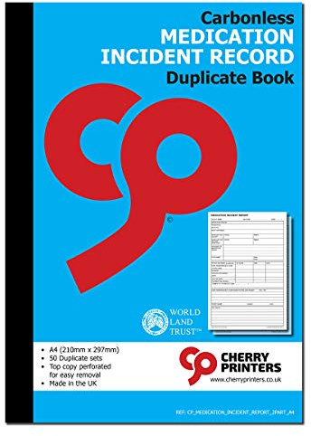 Cherry Printers Carbonless Medication Incident Record NCR Duplicate Book A4 50 Sets