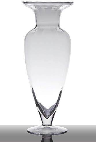INNA-Glas Bodenvase Glas Kendra auf Standfuß, klar, 32cm, Ø 12,5cm | Trichter - rund - Pokal Vase - Amphore Vase
