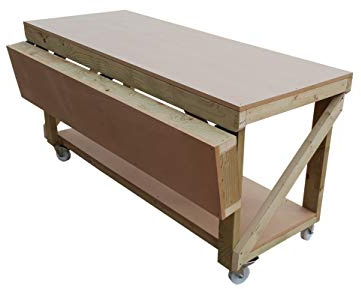 Wooden MDF Workbench With Extendable Working Surface And Castor Wheels - 4ft to 8ft - Work Table Hand Made Strong Heavy Duty - Made From Construction Grade Timber (4ft)