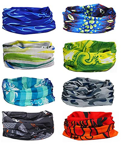 Bandeau Foulard Bandana Echarpe Bandana Casque Multifonction Cache Cou Masque Visage Casquette Moto Vélo Randonnée Sport Anti Poussière Protection Soleil UV Coupe Vent Microfibre (8PCS B)