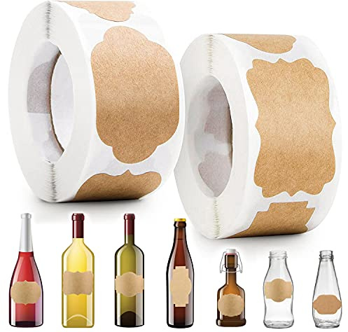 YYWEi etiketter självhäftande kraftpapper klistermärken kraft etiketter 700 st kraftpapper klistermärken för hushåll, sylt, presentklistermärken, hantverk (6 mönster)