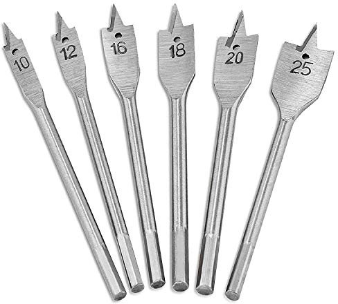 Juego de brocas de pala – Puntas planas de pala, 6 piezas de 10 – 25 mm de acero al carbono para carpintería, herramienta de carpintero con vástago hexagonal para manualidades de madera