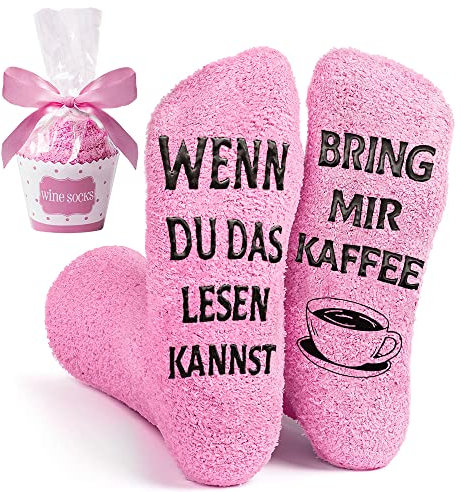 Kuschelsocken, Damen Lustige Socken mit Spruch WENN DU DAS LESEN KANNST BRING MIR KAFFEE Geschenke für Frauen, Witzige Valentinstag Jahrestag Geschenk für Sie Freundin zum Geburtstag Weihnachten