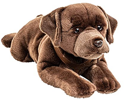 Uni-Toys - Labrador braun, liegend (mit Geschirr) - 60 cm (Länge) - Plüsch-Hund, Haustier - Plüschtier, Kuscheltier