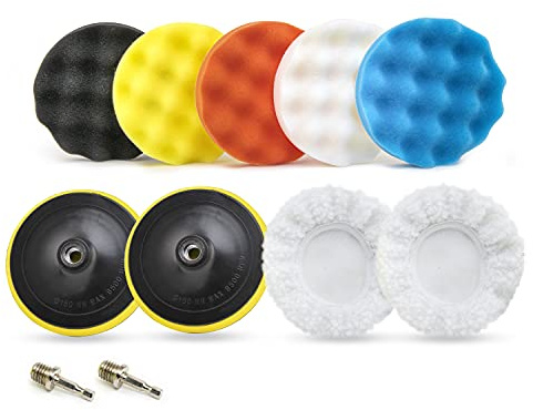 Neiko Almohadillas de esponja de pulido para lavar, encerar y quitar el polvo | Pulidora automática con adaptador de vástago M14 para taladro eléctrico | Juego de 11 piezas, multicolor