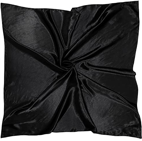 SATINIOR 91.4xcm Satin-Seidenschal, quadratisch, einfarbig, schwarz, glänzend, großer Kopf, weich, leicht, Halswickel, reine Wickelung, Schlaf-Kopftuch für Damen, Haardekoration, Schwarz , 38