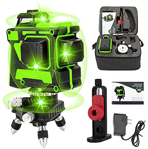 Nivel Laser Autonivelante Nivel Laser 360° Laser Verde 3D Nivelador Láser 2 Batería Recargable Horizontales Verticales Laser Potente Herramienta De Nivelación (12 líneas)