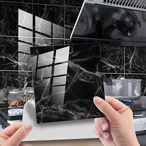 HORIWE Fliesenaufkleber Marmorierung 15x15cm Wandfliese Aufkleber 20 Stück PVC Fliesensticker Fliesen Folie Selbstklebende Tapete Wasserdicht Wandaufkleber für Küche, Schrank, Möbel, Tisch